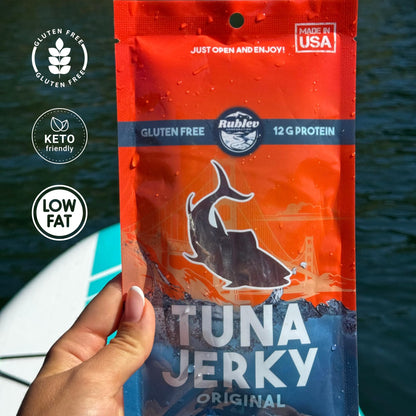 Rublev Fish Jerky - Wild-Caught Tuna, Original Flavor, Dried Fish Strips, Omega-3 Rich, High-Protein Snack, Keto Friendly, Gluten-Free, Low-Carb, Made in USA, 2oz
