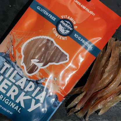 Rublev Fish Jerky - Tilapia, Original Flavor, Dried Fish Strips, Omega-3 Rich, High-Protein Snack for Humans, Keto Friendly, Gluten-Free, Low-Carb, Made in USA, 2oz