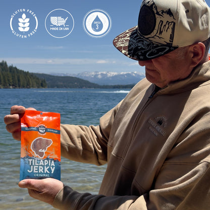 Rublev Fish Jerky - Tilapia, Original Flavor, Dried Fish Strips, Omega-3 Rich, High-Protein Snack for Humans, Keto Friendly, Gluten-Free, Low-Carb, Made in USA, 2oz